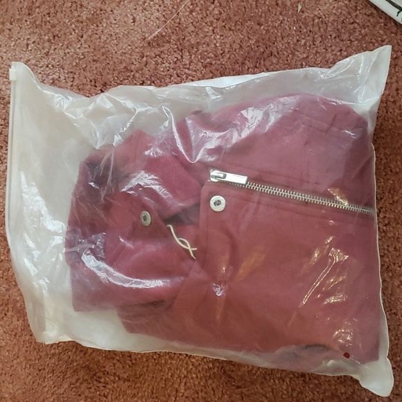 Burgundy (Faux) Suede Moto Jacket.  Red Motorcycle Jacket S. NWT. Express. - Picture 4 of 9